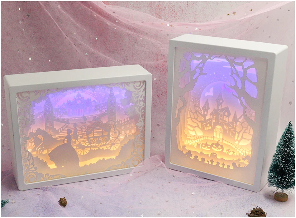 Hinnixy 3D Бумажная скульптура лампа креативная поделка ручной работы бумажная вырезка ночной Светильник Декор для спальни подарки на Рождество Хэллоуин