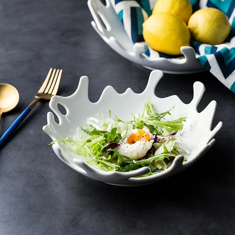 Creative Ceramics Coral Shaped Dinner Plate Decorative Porcelain Hollow Serving Tray Tableware for Salad Seafood Biscuits Bread