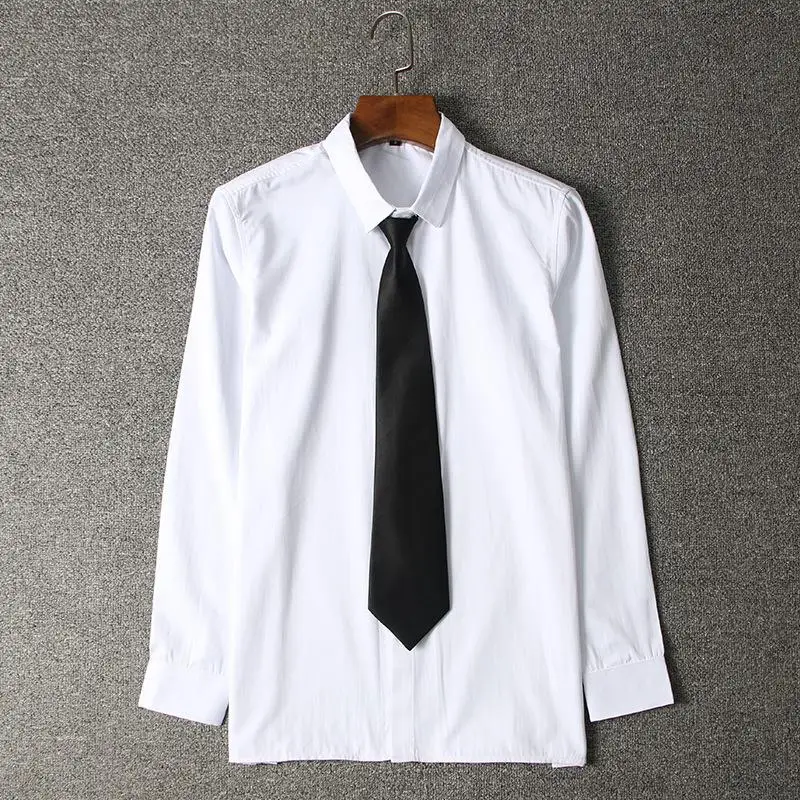 New Fashion Korean Japanese School Jk Uniform Student Shirt Men Long Sleeve White Blouse Academy V Neck Shirts Tops 3xl - Цвет: white