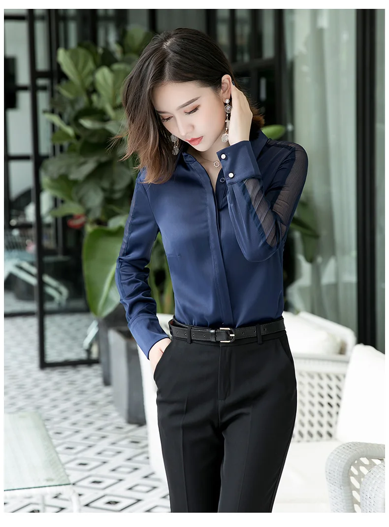 Fashion women shirt Spring autumn New temperament long sleeve formal slim satin blouses office ladies plus size work tops