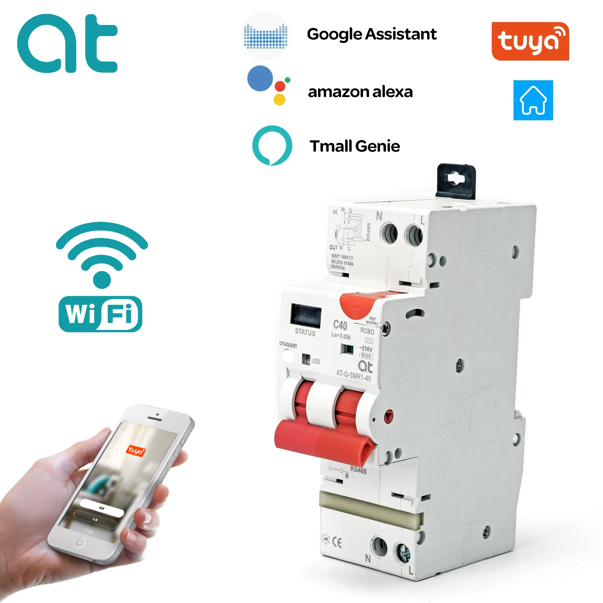 Wifi Rcbo Current Circuit Breaker Tuya Smart Overload Overvoltage