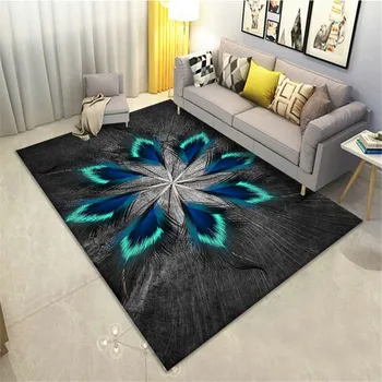 

Fashion Sofa Area Rug Feather Printed Colorful Corridor Kitchen Bedside Rugs Bedroom Decor Door Mat Carpets for Living Room