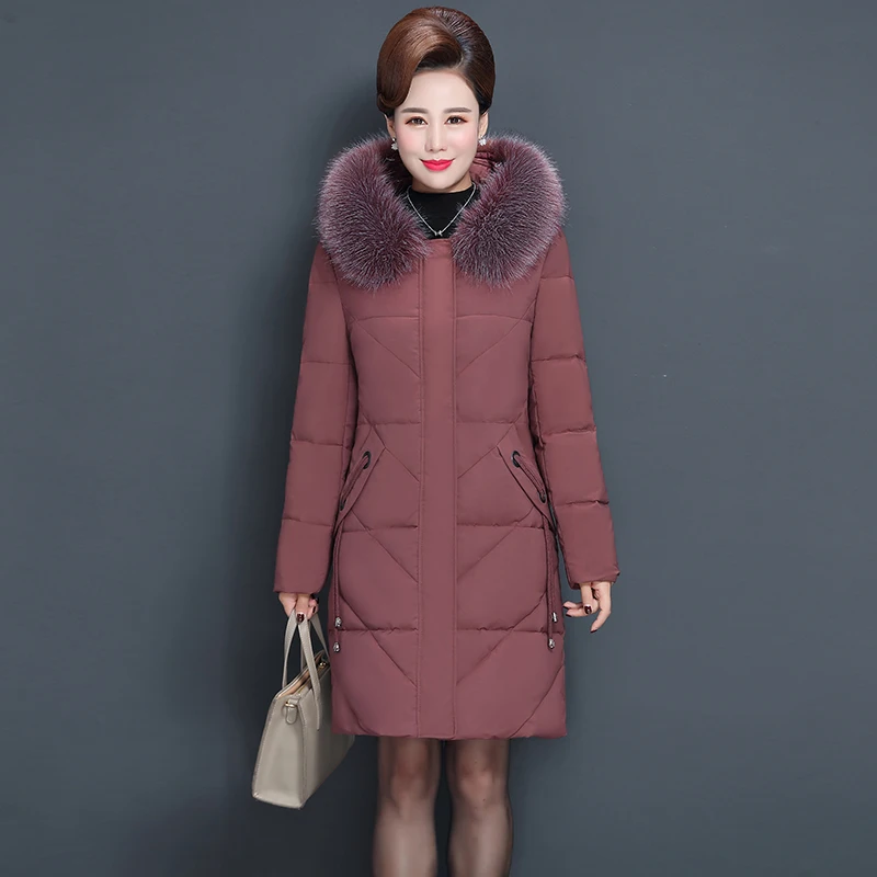 

Middle age clothing New warm Cotton clothing coat Large size 5XL Women's winter jacket with hat fur collar Down cotton clothing