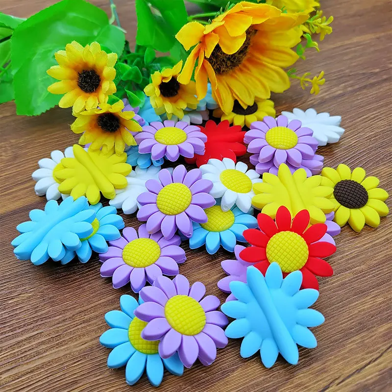 10pcs Sunflower Silicone Beads  BPA Free Baby Silicone Teether Food Grade Chew Toys For Making Pacifier Chain Accessories 2