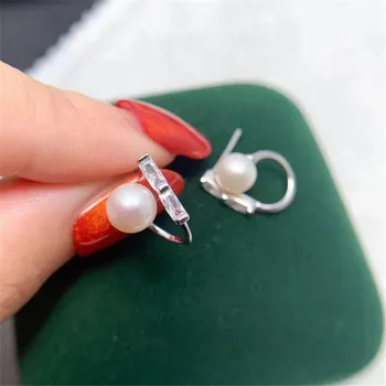 

DIY pearl accessories S925 sterling silver stud holdout fashionable pearl earrings for women with 7-8mm round flat beads