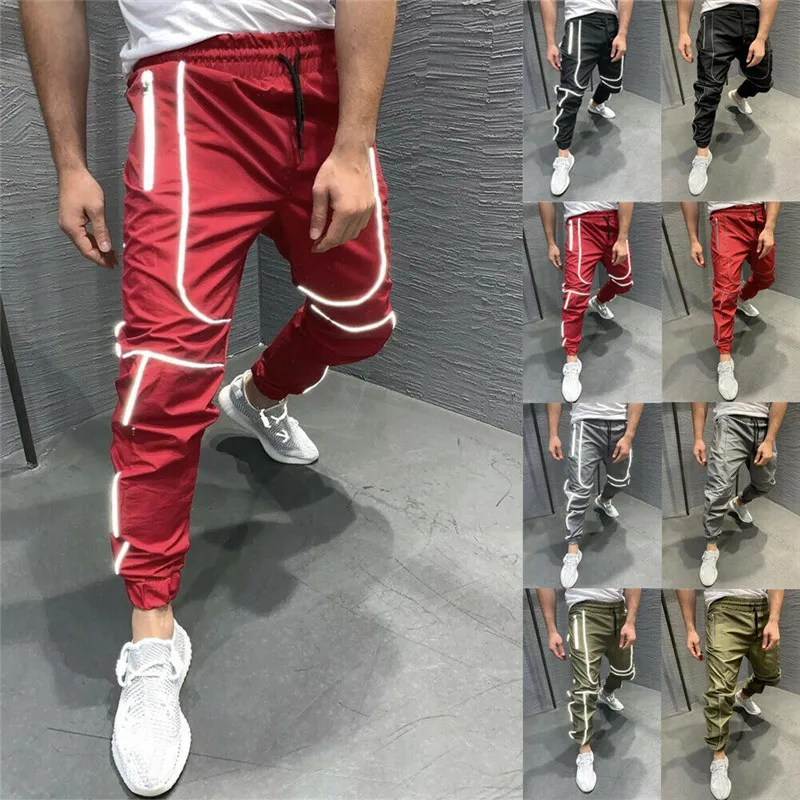 

2019 New Men Fashion Soft Shell Hiking Pants Waterproof Trousers Fall Winter Warm Fleece Lined Bottoms Reflective Night Running