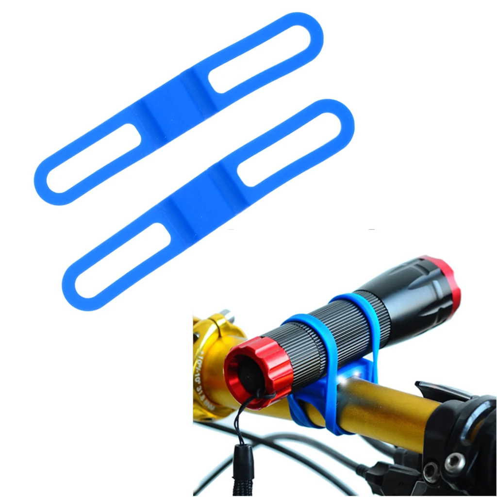 2x Bike Silicone Bands Bicycle Flashlight Straps Tie Holder Blue High Elastic