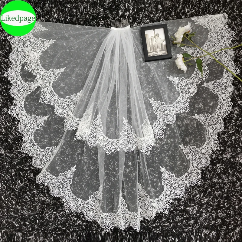 

Short Wedding Bride Veil 2021 Two Layer Voile Mariage Welon Slubny Lace Edge Velo De Novia Sposa Weeding Accessoire Metal Comb