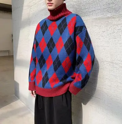 Navy Blue RUIHUO, Argyle, водолазка, мужской свитер, зима, черепаха, мужская зимняя куртка, s, водолазка, свитер, пуловер, одежда, XXL, осень - Цвет: Navy Blue