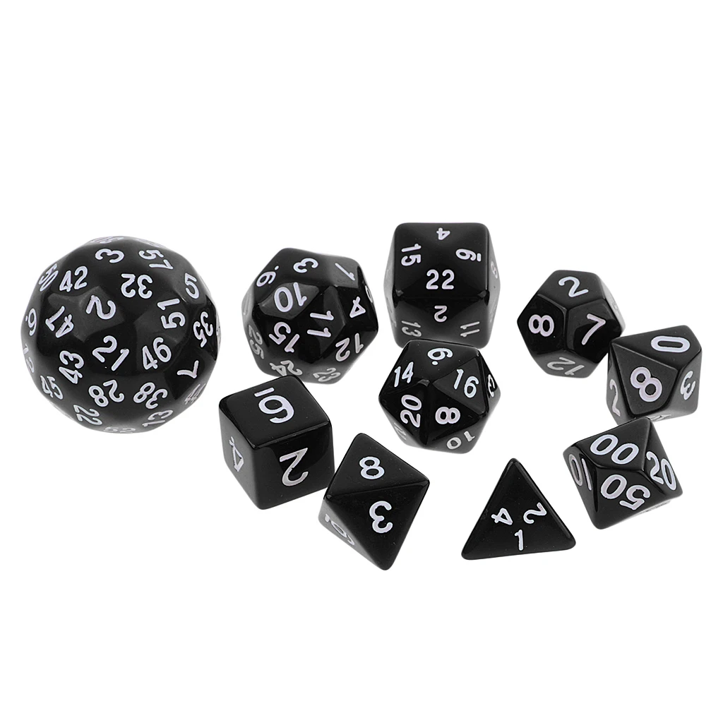 Pack of 10 Dice Set-D4, D6, D8, D10, D12, D20, D24, D30, D60 Acrylic Dice Multicolor Board Game Dice Party Gambling Dices