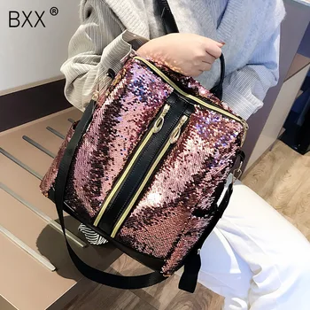 

[BXX] 2020 Spring Fashion Woman Backpack High Quality Sequins PU Leather Backpacks For Teenage Female School Shoulder Bag HK660