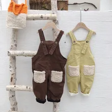 Новинка года; утепленные комбинезоны для маленьких девочек и мальчиков; зимние модные детские длинные штаны; Размеры 1-6 t; PP274