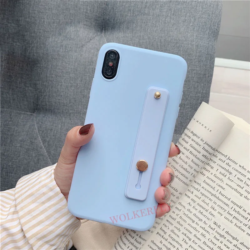 Силиконовый чехол с ремешком на руку для iPhone 11 Pro Max 6 6s 7 8 Plus X Xr Xs Max 5S, простой матовый чехол-подставка для телефона - Цвет: 4