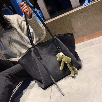 

Large-capacity Bag Women's 2019 New Korean Version of The Stylish Casual Canvas One-shoulder Bag Sloping Tote Bag