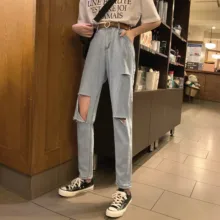 Высокая талия нищий отверстие брюки высокая талия 100 галлон ковбойские брюки прилива