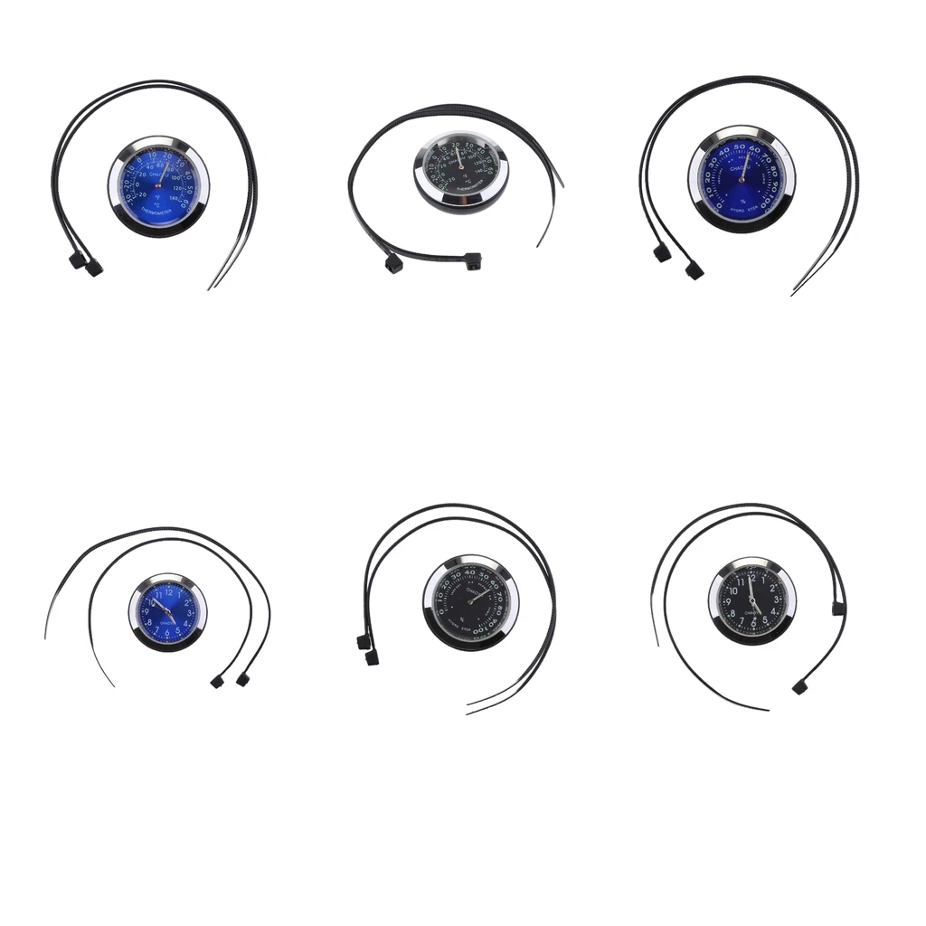 Universal Motorcycle Bike Dial Handlebar Clock Thermometer Hygrometer Meter Stainless Steel Black Blue Two Colors Universal Motorcycle Bike Dial Handlebar Clock Thermometer Hygrometer Meter Stainless Steel Black Blue Two Colors