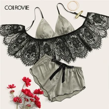 COLROVIE/набор женского нижнего белья серого цвета с цветочным кружевом и кружевом, удлиненный треугольник, нижнее белье, бюстгальтер и шорты, женские сексуальные комплекты