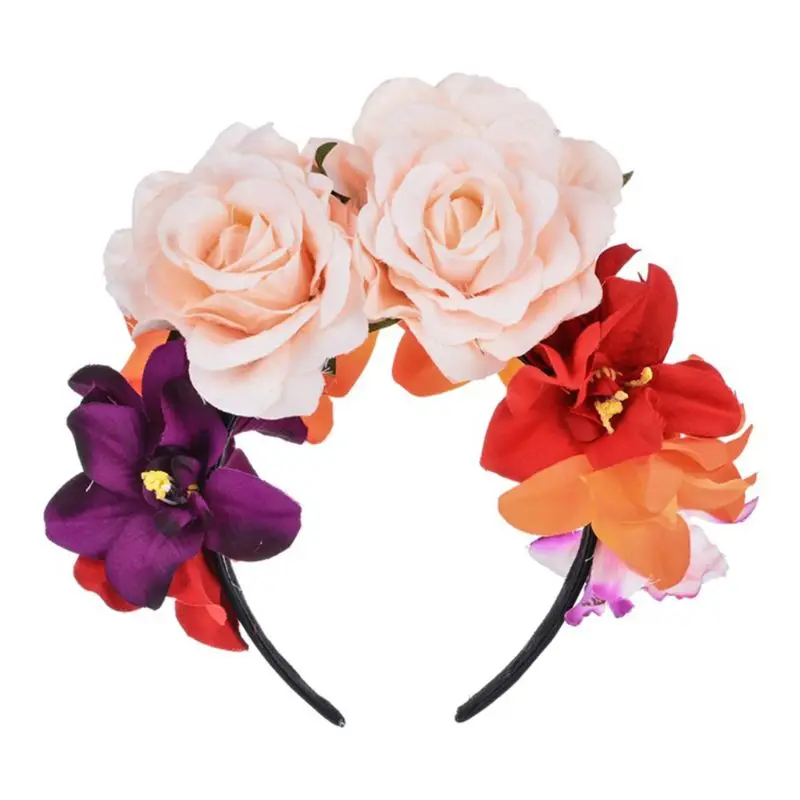 large hair clip Womens Mexican Simulated Rose Flower Crown Headband Day of The Dead Halloween Headpiece Colorful Fake Stamen Party Hair Hoop best hair clips