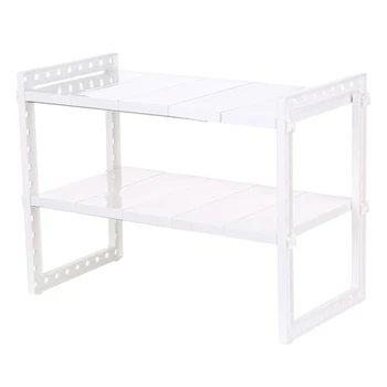

New-Multi-Functional Under Sink 2-Tier Expandable Shelf Storage Organizer Adjustable Stainless Steel Kitchen Sink Rack White