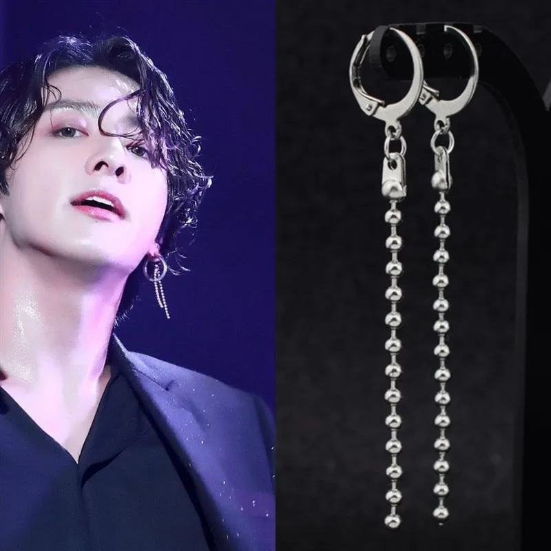 KPOP корейские JIN SUGA Jimin серьги-гвоздики из нержавеющей стали с бусинами Bangtan мальчики на цепочке с длинными кисточками серьги ювелирные изделия для женщин мужчин панк