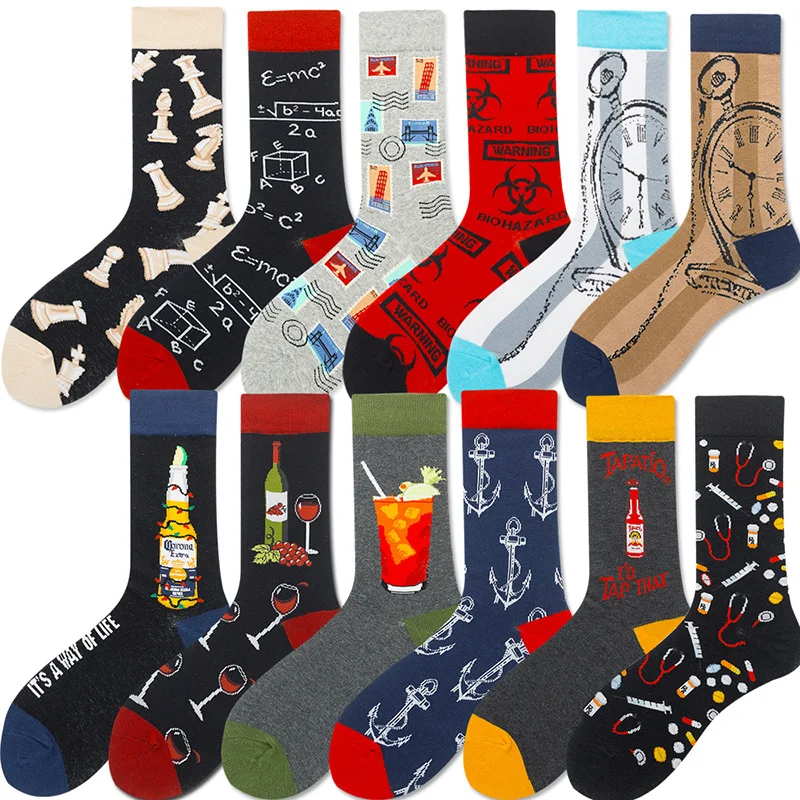 

Trendy Cotton Socks For Men And Women Various Cartoon Personality Patterns Breathable Sweat-Absorbing Mid-Tube Socks