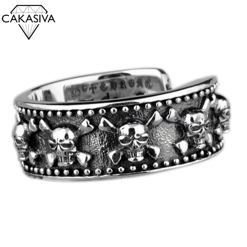 

S925 Vintage Thai Silver Skull Open Adjust Ring Vintage Personality Silver Jewelry Ring