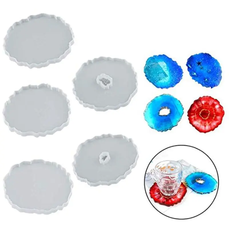 

5Pcs Crystal Epoxy Resin Mold Irregular Round Coasters Casting Silicone Mould DIY Crafts Ornaments Making Tools