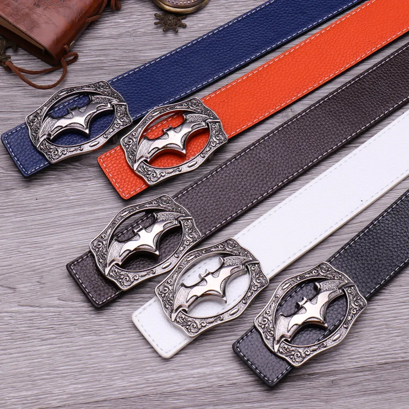 

New Designer Mens Leather Belt Causal Fashion Alloy Batman logo Smooth Buckles Hot Luxury Brand Waistbelt For Men