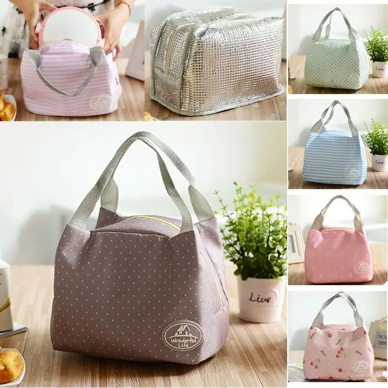 

Portable Striped Dots pattern Lunch Bag For Women Children Thermal Picnic Cooler Insulated Travel Carry Storage Tote Bags Cooler