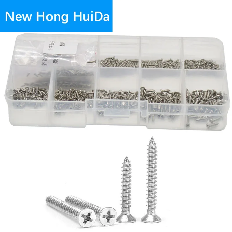 

304 Stainless Steel Phillips Flat Head Self Tapping Screw Metric Thread Cross Countersunk Bolt M1 M1.2 M1.4 M1.7 Assortment Kit