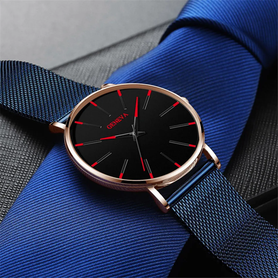 Uhren Herren Geneva модные мужские часы синие часы с ремешком-сеткой классические роскошные кварцевые наручные часы спортивные часы Relogio Masculino