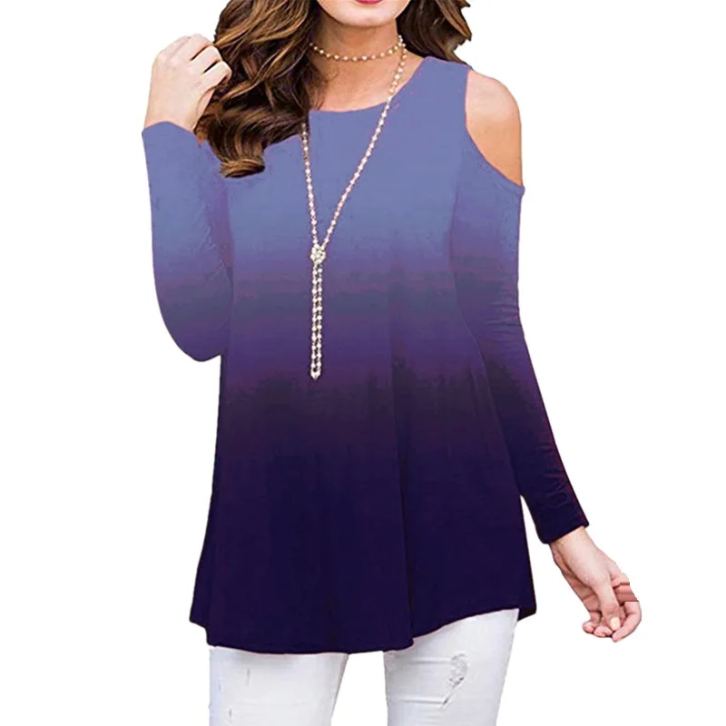 

Casual Rainbow Print Sexy Off Shoulder Long Sleeve T-shirt 5XL Plus Size Autumn Women TShirts Loose Casual Ladies Tops Tunic