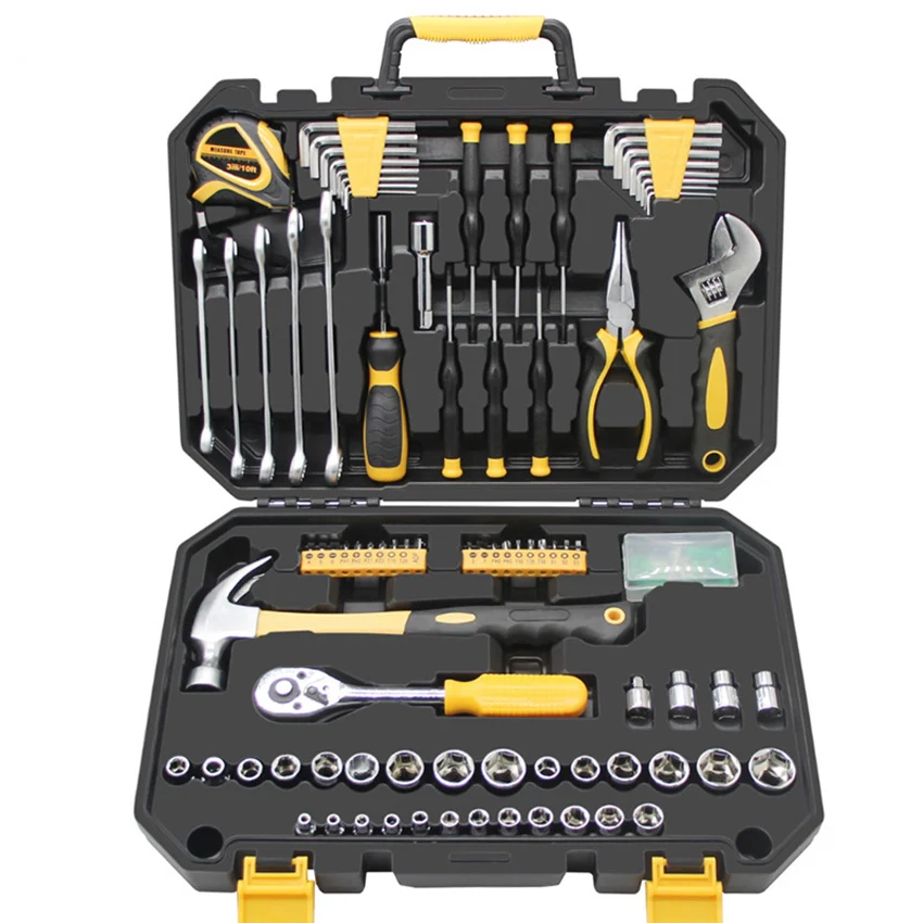 General Household Hand Tool Set with Wrench Plastic Toolbox DEKOPRO 198 Piece Home Repair Tool Kit 