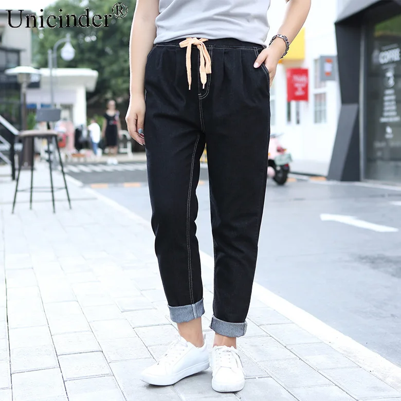 

Unicinder 2021 New Jean Plus Size Women's Loose Harem Pants Radish Pants Full Length Elastic Waist 5xl Plus Size for Women#wm038