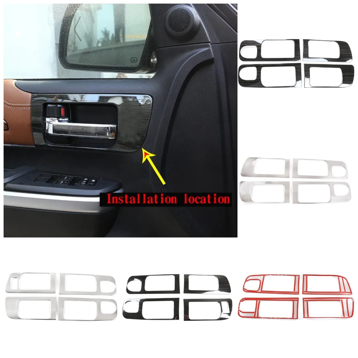

Stainless Steel Car Interior Door Handle Frame Trim For Toyota Tundra 2014-2021 Black Titanium & Chrome Casing Decorate Styling