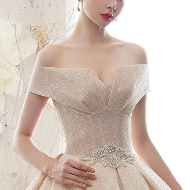 LDR37 Champagne Off-shoulder Simple Wedding Dress 2021 New Elegant Trailing Tube Top Dress 2020 Women's Gorgeous Wedding Dress 5