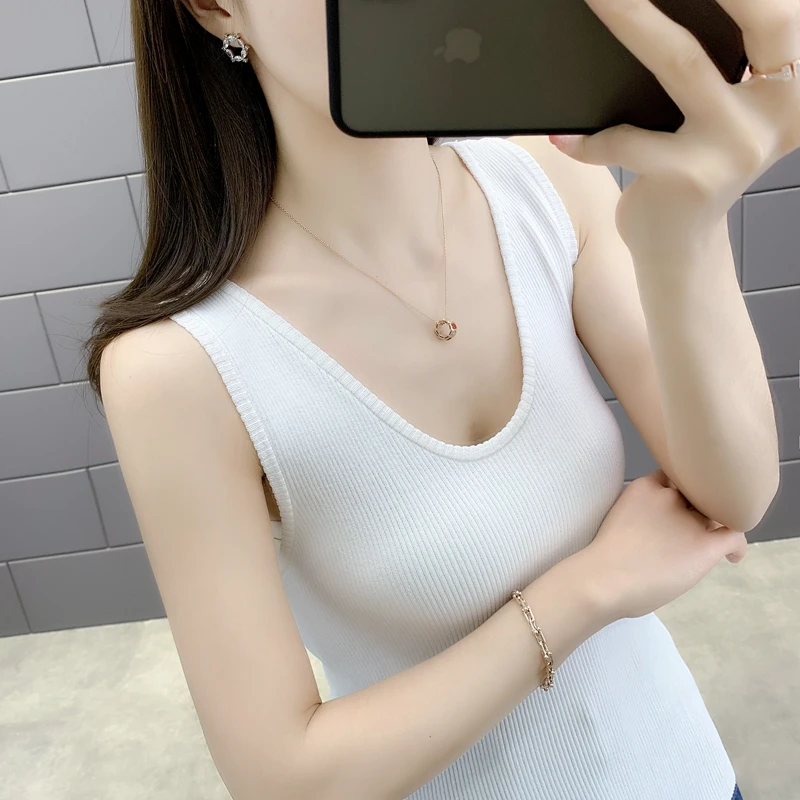 

7234 - film - pure color low collar knitting condole belt vest 30