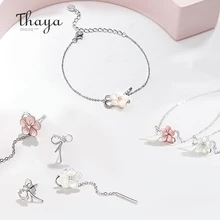 Thaya розовый белый цветок наборы натуральный корпус дизайн 925 пробы Серебряные серьги ожерелье браслет наборы для женщин ювелирные изделия