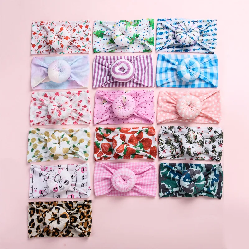 

20pc/lot Christmas Camouflage Soft Width Nylon Headband Round Knot Bows Stretchy Turban Girls Leopard Donuts Head Wraps Headwear