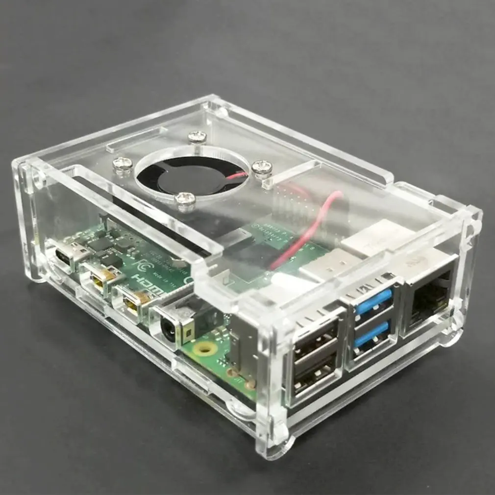 Для Raspberry Pi 3 акриловый корпус Прозрачная коробка корпус + вентилятор процессора + 3 шт. алюминиевый радиатор для Raspberry Pi 3 Model B Plus