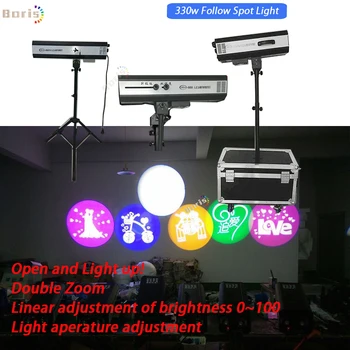 

Double Zoom LED Follow Spot Light 330w LED Follow Tracker With Stand And Flight Case For Wedding Theater Following Spot Light