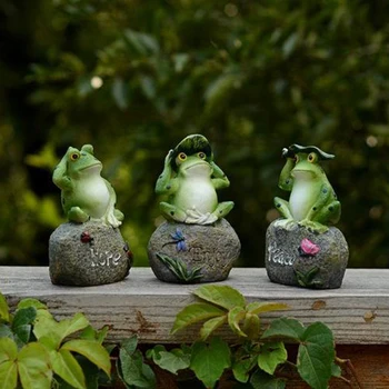 3 Pcs Kikker Standbeelden Kikkers Kleine Mooie Decoraties Zitten Op Steen Sculpturen Outdoor Tuin Yard Zwembad Aquarium Ornamenten Decor