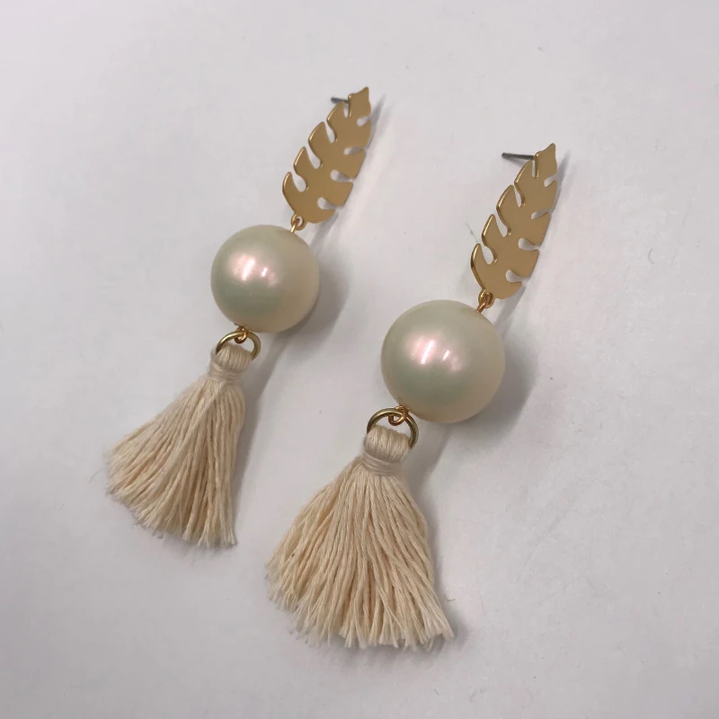 

Kara&Kale Boho Fashion Jewelry Gothic Leaf Stud Artificial Pearl Bead Tassel Dangle Earings Vintage Gold Earrings For Women ED21