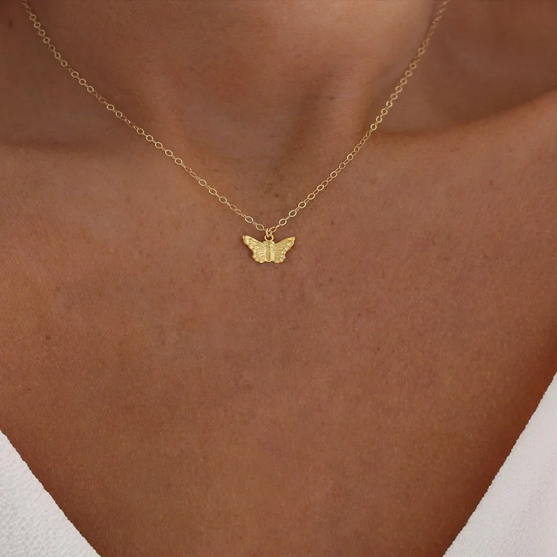 Fashion Choker Necklace Lovely Golden Silver Plated Butterfly Necklace Short Women Summer Holiday Romantic Gift Jewelry Wholesal 