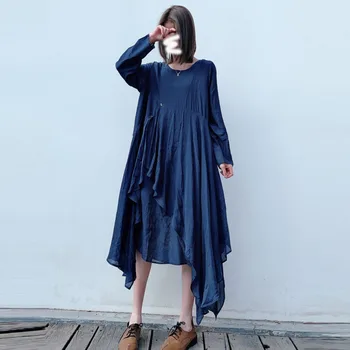 

LANMREM 2020 Spring Summer New Arrivals Square Collar Regular Sleeve Solid Ruffles Office Lady Irregular Dress AW19801