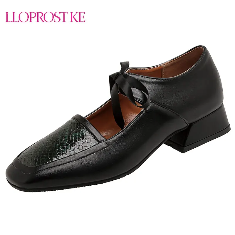 

Lloprost ke 2021 Women Pumps Comfortable Ladies Casual Shoes Spring Autumn Snake Color Thick Heel Single Shoes Black White