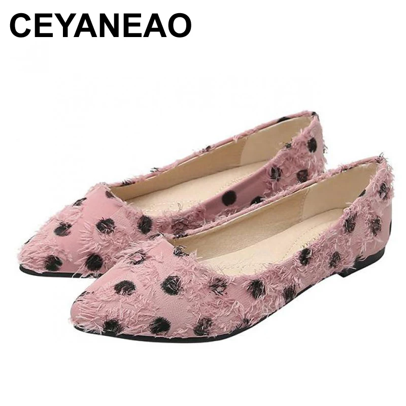 

CEYANEAOLarge Size Women Loafers Cloth Shoes Slip On Flats Pointed Toe Shallow Single Office Lady Espadrilles Wave Point Zapatos