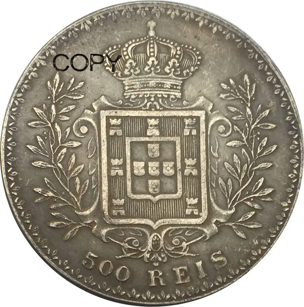 Португалия 500 рейс Carlos I 1893 латунированная Серебряная имитация монеты