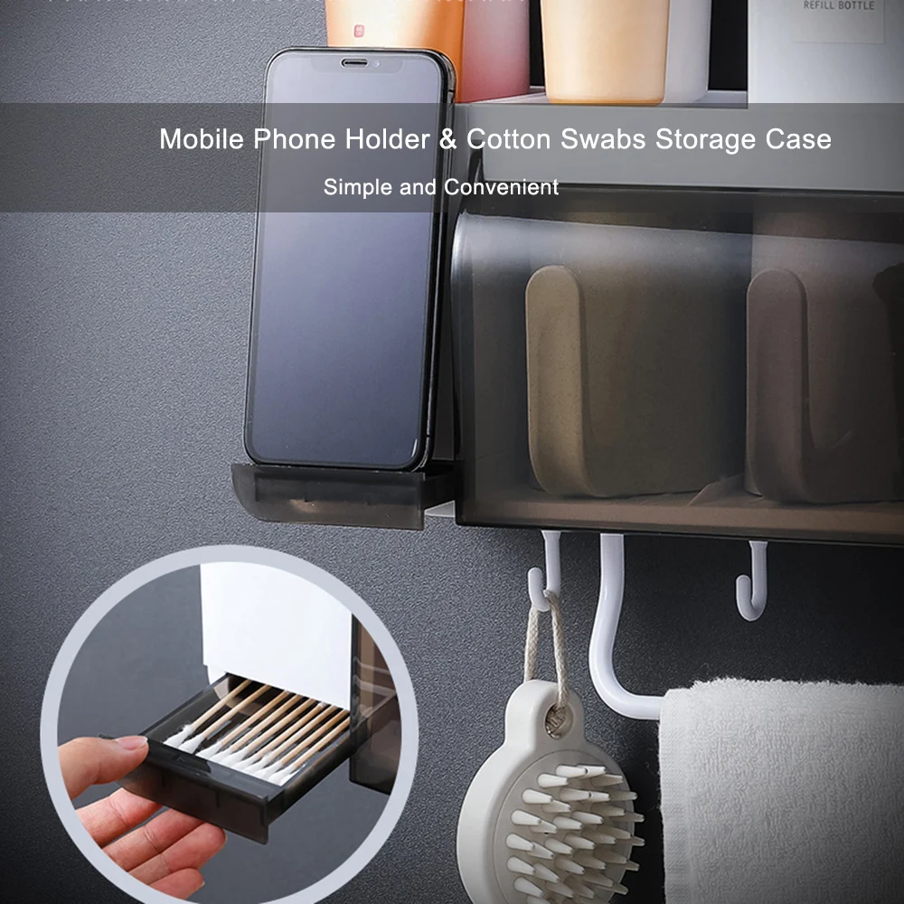 

Hot Bathroom Organizer Multifunctional Storage Rack Wall-mounted Toothbrush Holder Automatic Toothpaste Dispenser Towel Holder