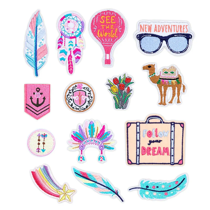 

Balloon Feather Floral Parches Embroidery Iron on Patches for Clothing DIY Decoration Stripes Clothes Stickers Appliques